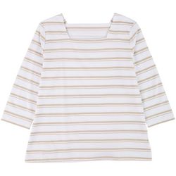 Coral Bay Womens Striped Square Neck 3/4 Sleeve Top