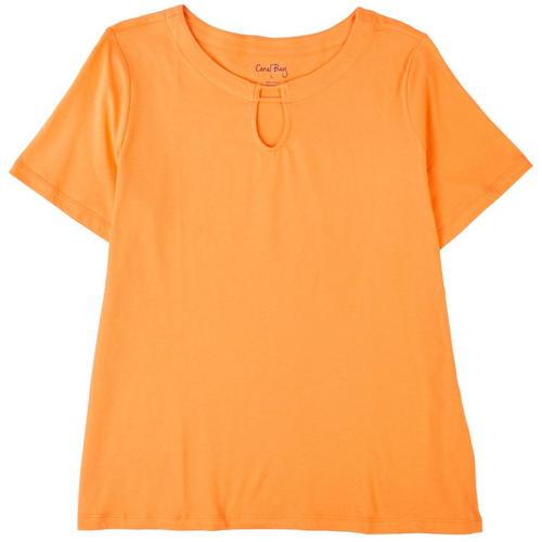 Coral Bay Womens Solid Keyhole Short Sleeve Top