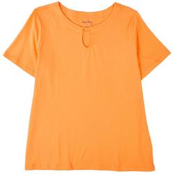 Womens Solid Keyhole Short Sleeve Top
