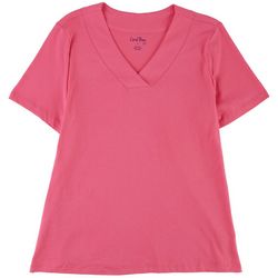 Coral Bay Womens Solid Wide V-Neck Short Sleeve Top