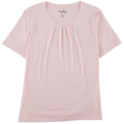 Coral Bay Womens Solid Scoop Neck Short Sleeve Top