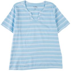 Coral Bay Womens Striped Horseshoe Short Sleeve Top