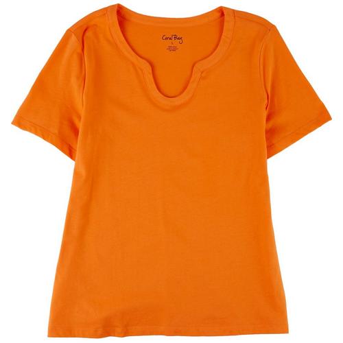 Coral Bay Womens Solid Horseshoe Short Sleeve Top