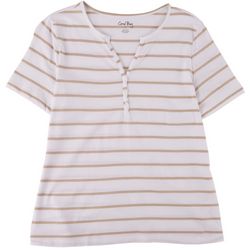 Coral Bay Womens Striped Y Heneley Short Sleeve Top