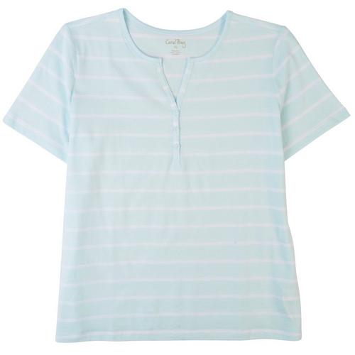Coral Bay Womens Striped Y Heneley Short Sleeve