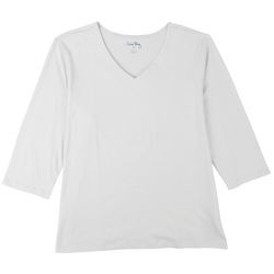 Coral Bay Womens Solid V-Neck 3/4 Sleeve Top
