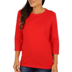 Coral Bay Womens Solid Round Neck 3/4 Sleeve Top