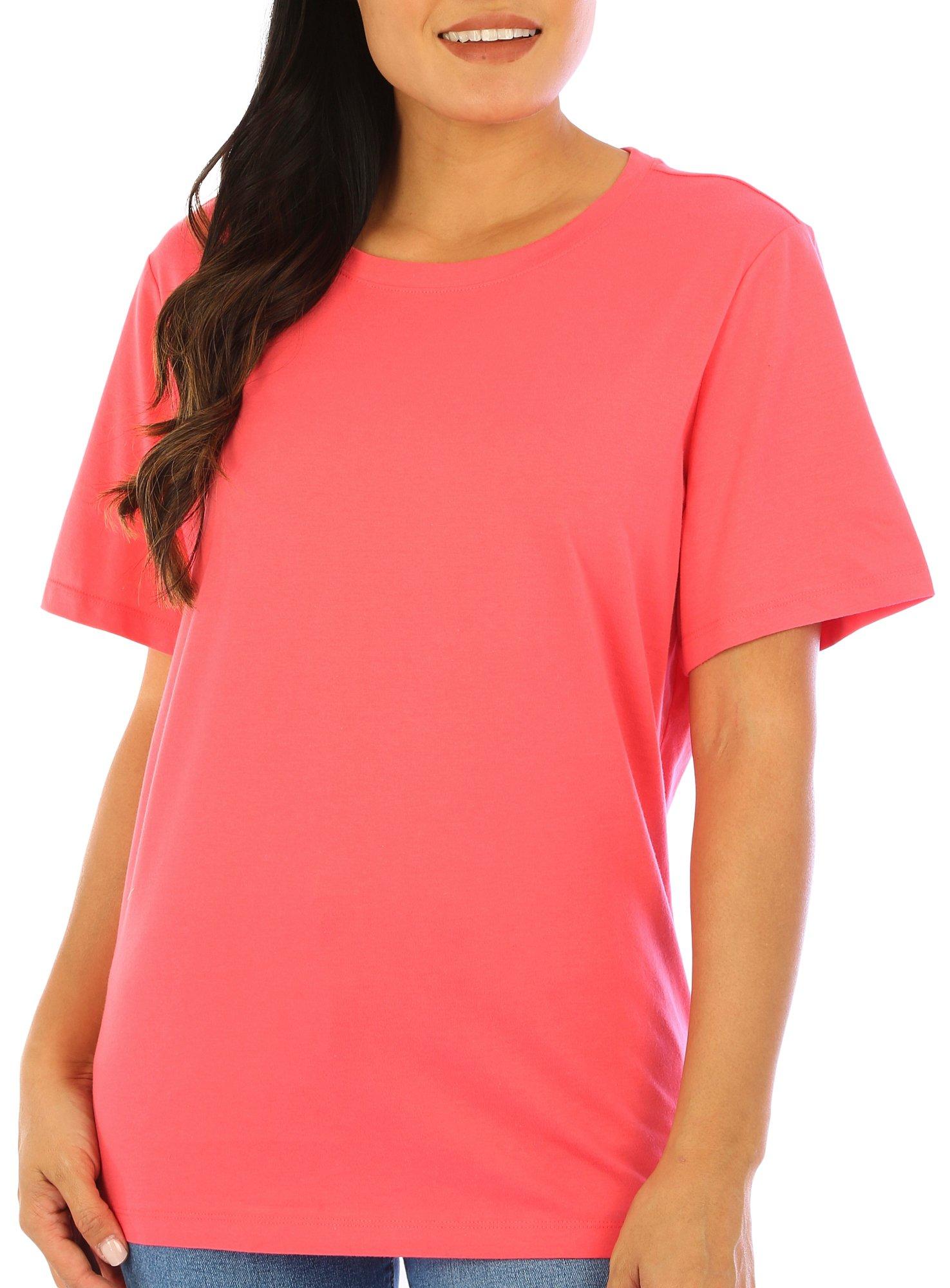 Coral Bay Womens Solid Crew Neck Short Sleeve Top