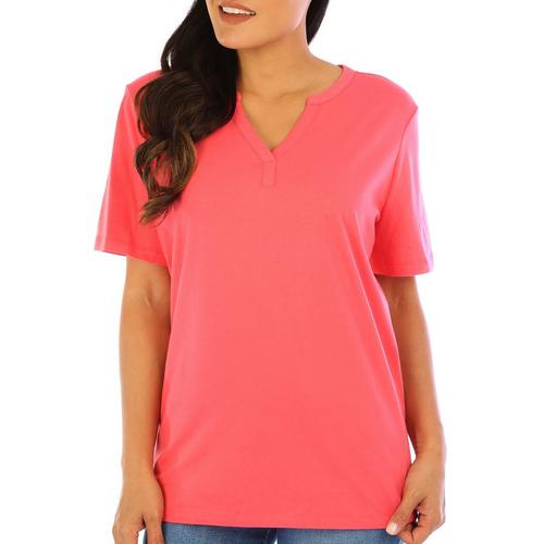 Coral Bay Womens Solid Henley Style Short Sleeve