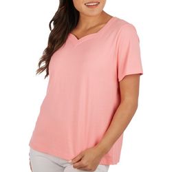 Coral Bay Womens Solid Sweetheart Neck Short Sleeve Top
