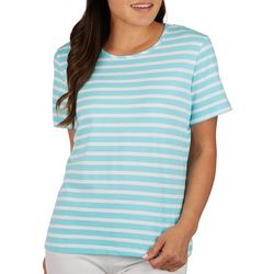 Coral Bay Womens Striped Round Neck Short Sleeve Top