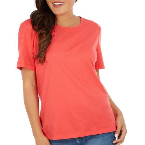 Coral Bay Womens Solid Round Neck Short Sleeve