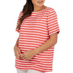 Coral Bay Womens Striped Boat Neck Short Sleeve Top