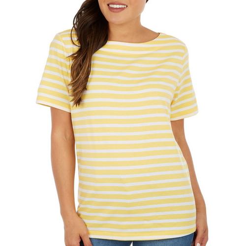 Coral Bay Womens Striped Boat Neck Short Sleeve