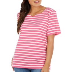 Coral Bay Womens Striped Sweetheart Neck Short Sleeve Top