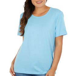 Coral Bay Womens Solid Round Neck Short Sleeve Top