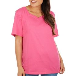 Coral Bay Womens Solid Sweetheart Neck Short Sleeve Top
