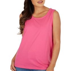 Coral Bay Womens Solid Jewel Neck Sleeveless Top
