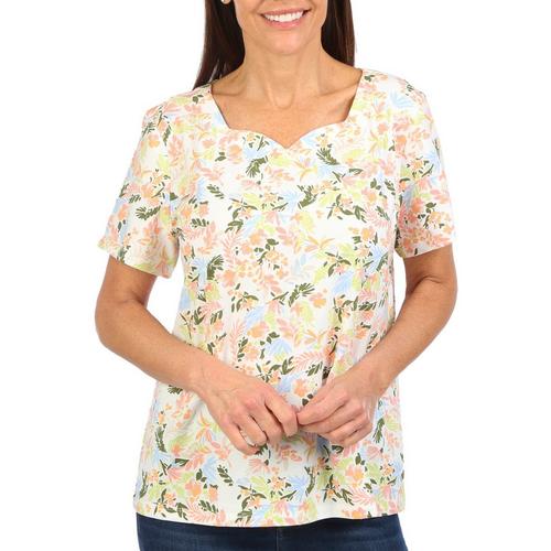 Coral Bay Womens Floral Sweetheart Neck Short Sleeve