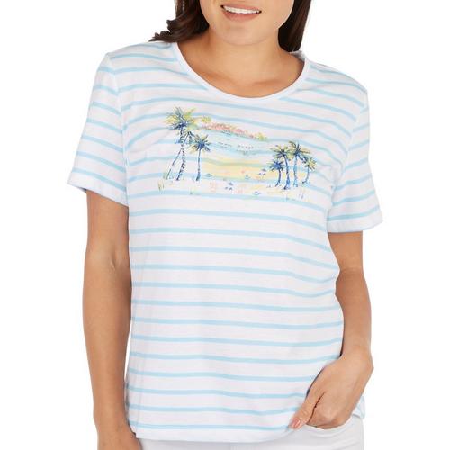 Coral Bay Womens Stripe Jeweled Palm Trees Short