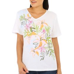 Coral Bay Womens Flower Garden V-Neck Short Sleeve Top