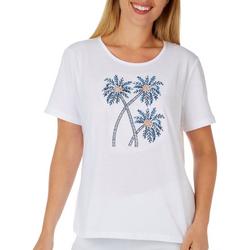 Womens Jewel Embroidered Palms Short Sleeve Top