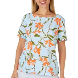 Womens Tropical Scalloped Short Sleeve Top