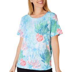 Coral Bay Womens Coral Sea Round Neck Short Sleeve Top