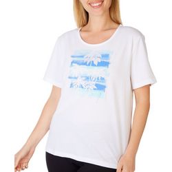 Coral Bay Womens Embellished Palms Short Sleeve Tee