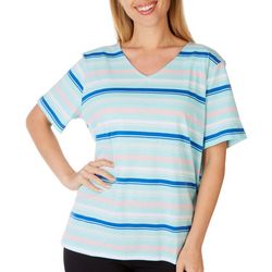 Coral Bay Womens Stripe V-Neck Short Sleeve Top