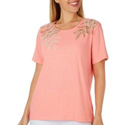 Womens Embellished Palms Short Sleeve Top