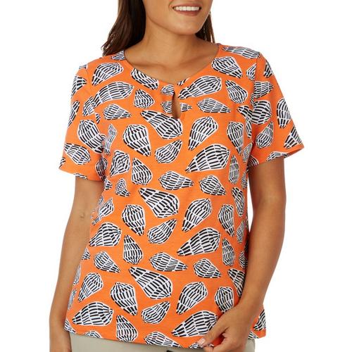 Coral Bay Womens Graphic Keyhole Twist Short Sleeve