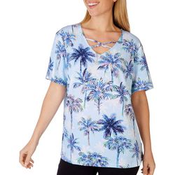 Coral Bay Womens Palm O-Ring Crisscross Short Sleeve Top
