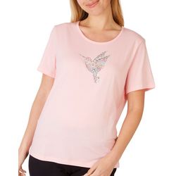 Coral Bay Womens Hummingbird Embellished Short Sleeve Tee