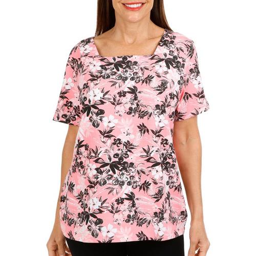 Coral Bay Womens Tropical Square Neck Short Sleeve