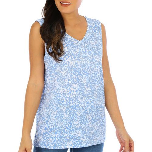 Coral Bay Womens Abstract Floral V-Neck Sleeveless Top