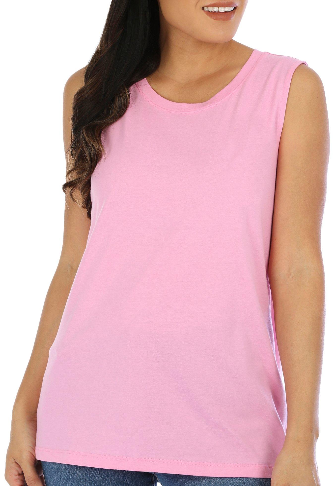 Coral Bay Womens Solid Crew Neck Sleeveless Top