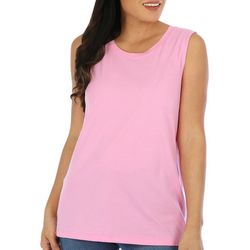 Coral Bay Womens Solid Crew Neck Sleeveless Top