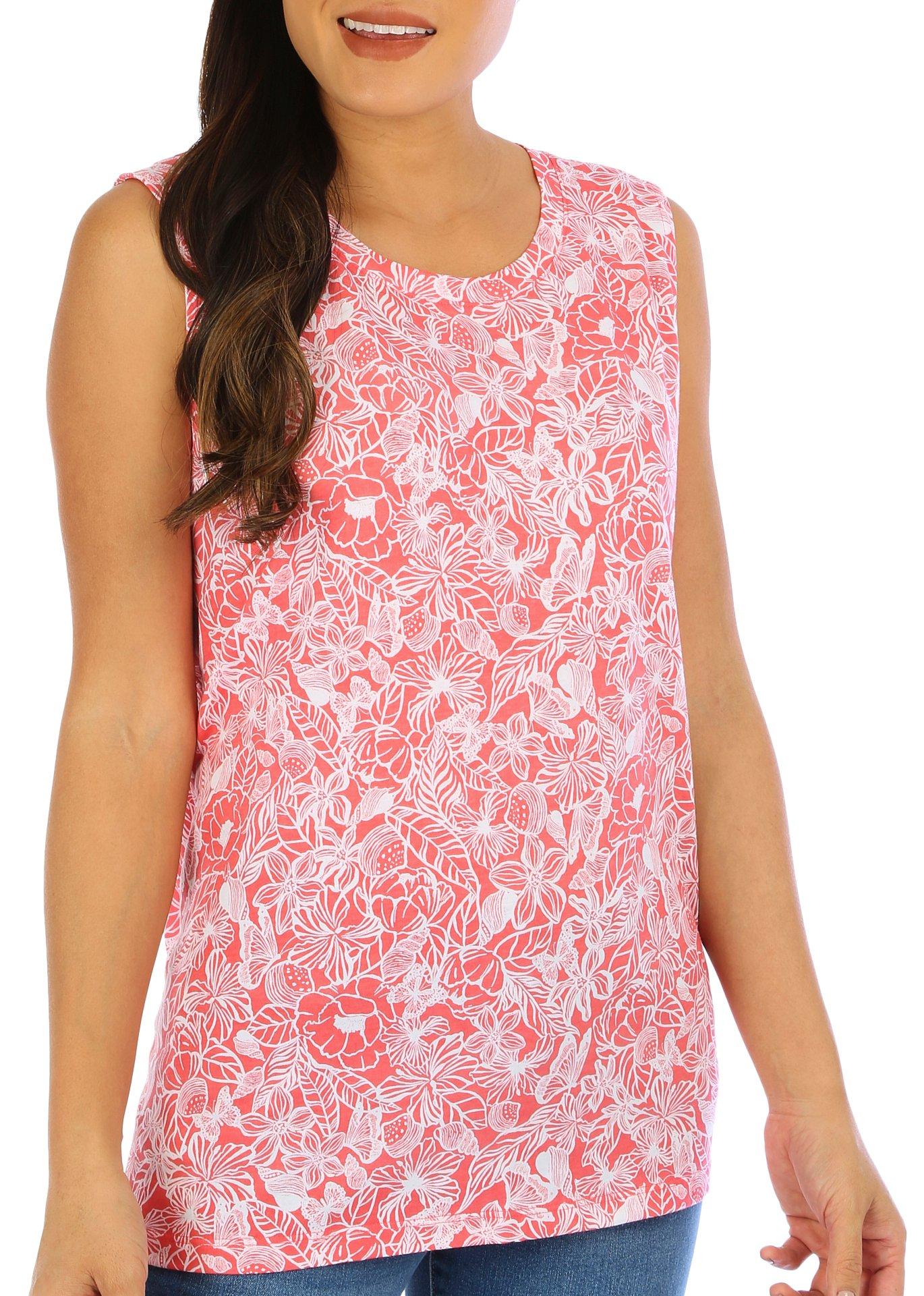 Coral Bay Womens Floral Cotton Sleeveless Top