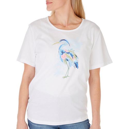 Coral Bay Womens Egret Solid Short Sleeve Top