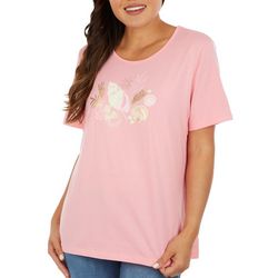 Coral Bay Womens Solid Shells Short Sleeve Top