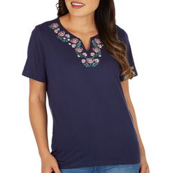 Coral Bay Womens Floral Embroidery Tee