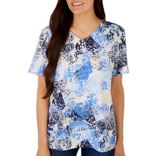 Coral Bay Womens Printed Henley Short Sleeve Top