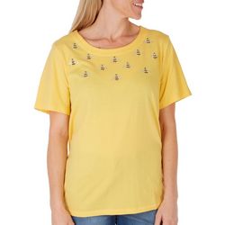 Coral Bay Womens Bumble Bee Wide Scoop Short Sleeve Top
