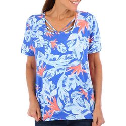 Coral Bay Womens Tropical Flowers Crisscross Keyhole Top