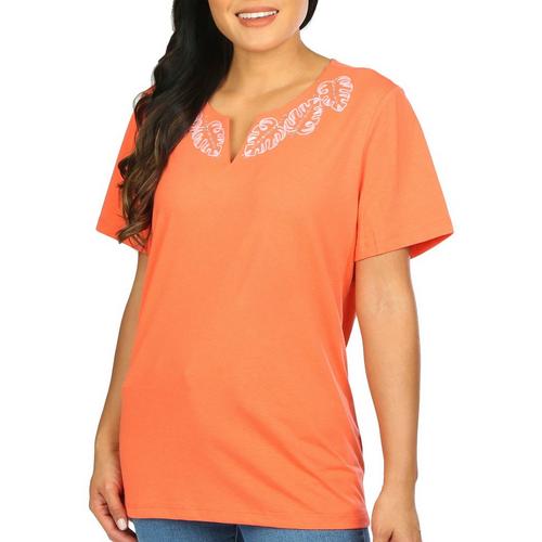 Coral Bay Womens Short Sleeve Split Embrodered Frond