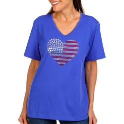Womens Americana Heart Jewel Short Sleeve Top