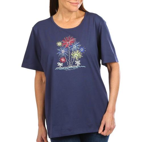 Coral Bay Womens Americana Fireworks Jewel Short Sleeve