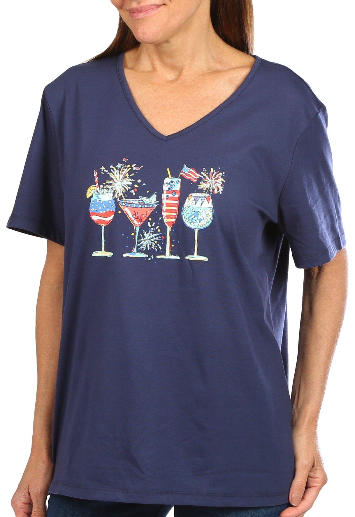 Coral Bay Womens Americana Cocktails Jewel Short Sleeve