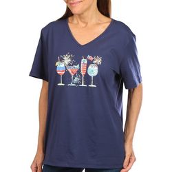Coral Bay Womens Americana Cocktails Jewel Short Sleeve Top